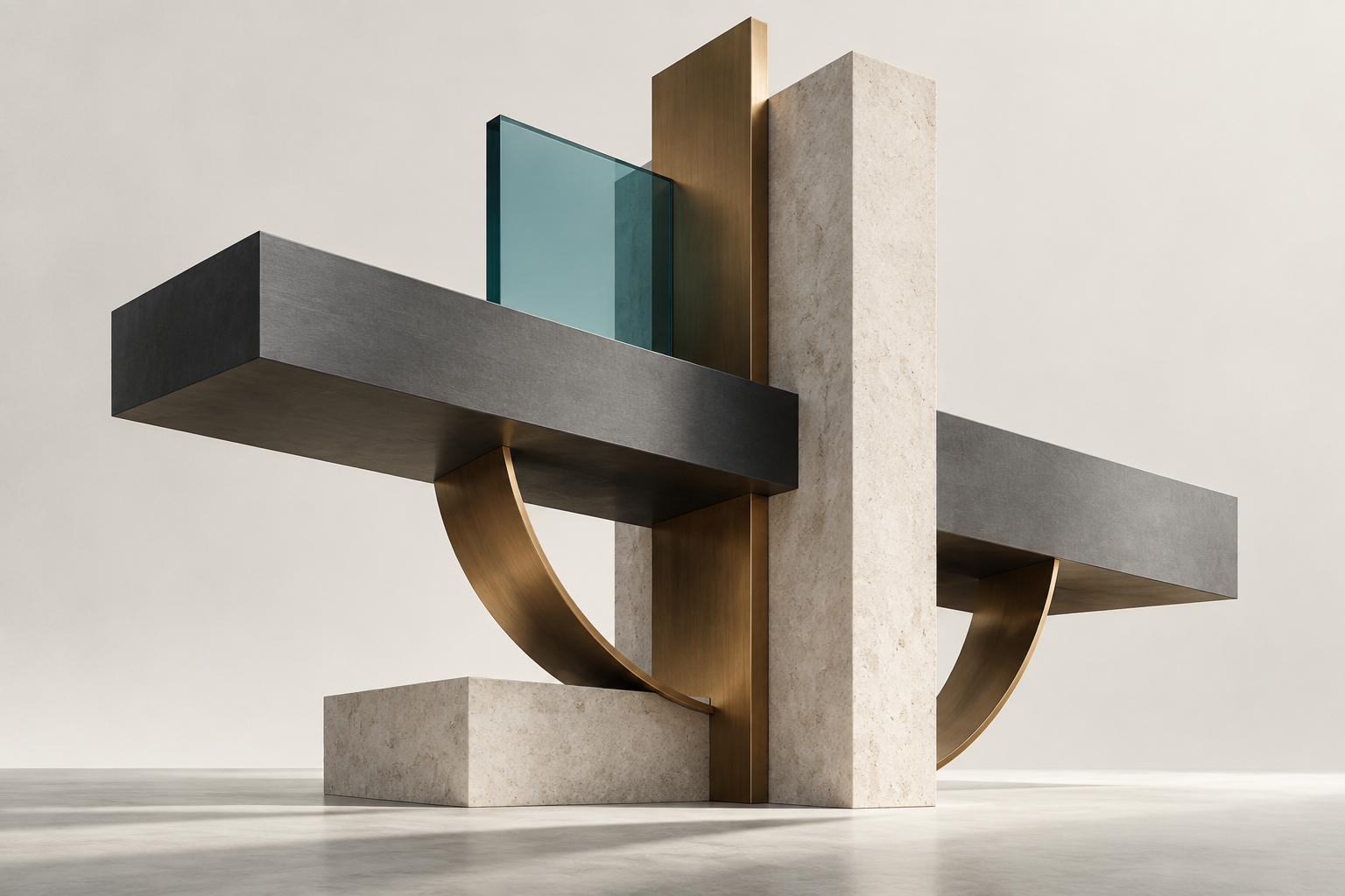 Illustrative architectural forms in stone, metal and glass